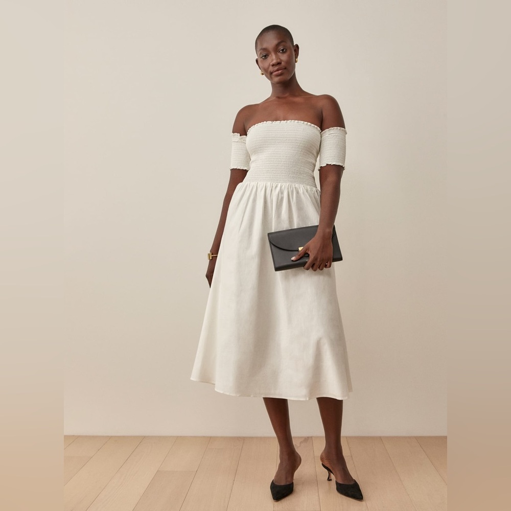 Reformation brand white, cotton, midi dress
